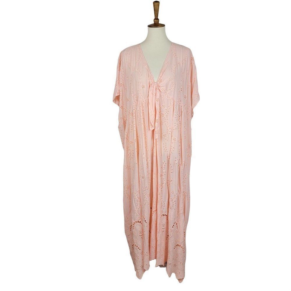 Young Fabulous & Broke Coral Floral Embroidered Beach Cover Maxi Kimono Dress S